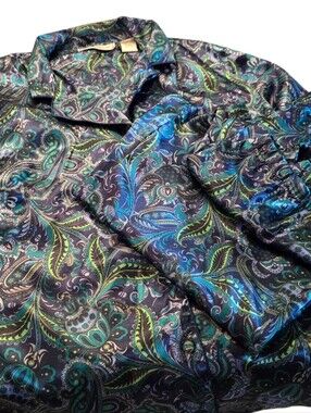 Chanteuse Silky Paisley Lounge Set in Blue & Green Size Small